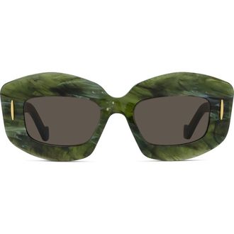 Loewe Silver Screen 49mm Rectangular Sunglasses in Shiny Green Marble at Nordstrom