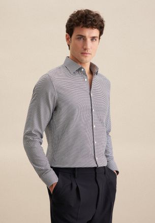 Seidensticker Businesshemd SEIDENSTICKER Slim, Herren, Gr. XL (43), normale &Auml;rmell&auml;ngen, blau (dunkelblau), 100% Baumwolle, Hahnentrittmuster, slim fit, 2-Knopf-Man