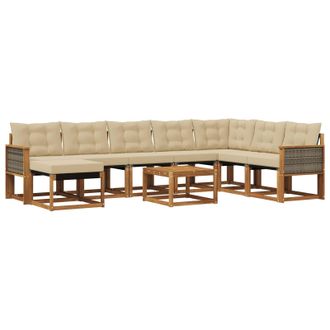 vidaXL Conjunto De Sof&aacute;s De Exterior Con Coj&iacute;n 9 Pcs Natural Y Beige Vidaxl