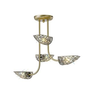 Netlighting Ashton Semi Flush Ceiling 4 Light Antique Brass Crystal in Bronze