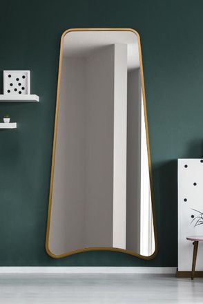 MirrorOutlet Gold Metal Isoscelles Trapezoid Shape Framed Wall Mirror 200CM X 95CM | Size: 1 Pack