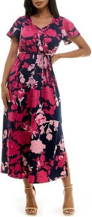 Nina Leonard Tie Waist Maxi Dress in Dragon Fruit Multi at Nordstrom Rack, Size Medium