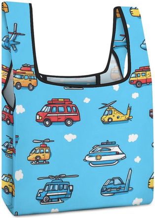 Generic Fire Truck Helicopter Shopping Bag Reusable Grocery Tote Bag Foldable Handbag for Travel Picnic