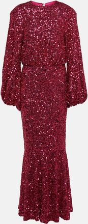 Rotate Sequined puff-sleeve maxi dress