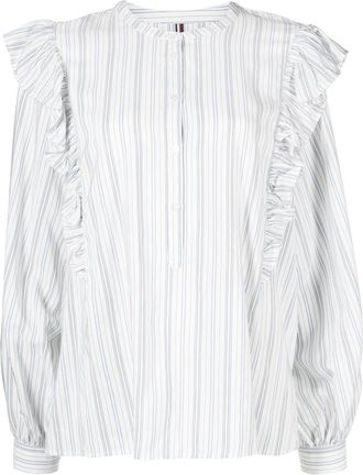 Tommy Hilfiger striped ruffle-trim blouse - women - EcoVero Viscose (LENZING)/Viscose - 38 - White