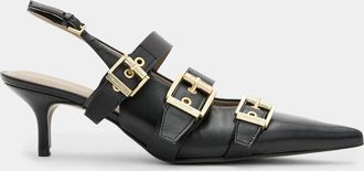 AllSaints Cow Leather Grace Leather Buckle Slingback Heels, Size: UK 8/US 11/EU 41