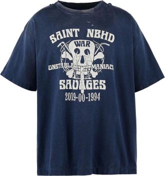 Neighborhood T-Shirts, male, Blue, L, Navy Blue Graphic Print Cotton T-shirt