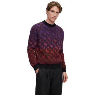 HUGO BOSS Heren Geometrische Regelmatige Trui (Zwart Gemengd)