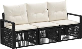 vidaXL Conjunto De Sof&aacute;s De Jard&iacute;n 3 Uds. Negro Rat&aacute;n Sint&eacute;tico Vidaxl