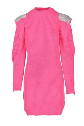 Odi Et Amo Fuchsia Rhinestone Embellished Dress