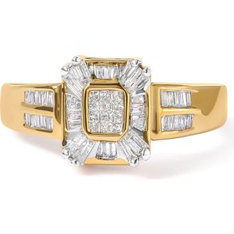 House of Brilliance 10K Yellow Gold 1/2 Cttw Diamond Composite and Halo Ring at Nordstrom, Size 7
