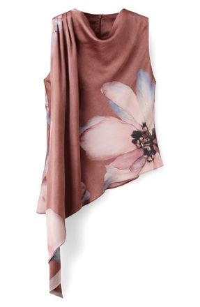 Mango Floral Print Drape Sleeveless Top in Pastel Pink at Nordstrom, Size 10