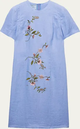 Prada Embroidered Linen Midi Dress