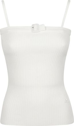 Courr&egrave;ges Buckle Detail Ribbed Viscose Blend Top