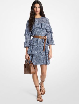 Michael Kors Floral Print Georgette Ruffle Mini Dress