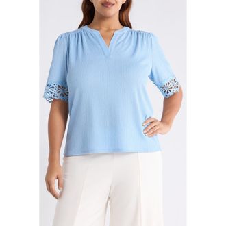 Anne Klein Crepe Lace Trim Top in Lakeshore at Nordstrom, Size 3X