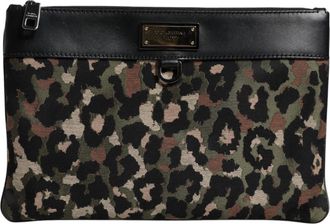 Dolce & Gabbana Multicolor Leopard Jacquard Print Logo Plaque Pouch Mens Bag