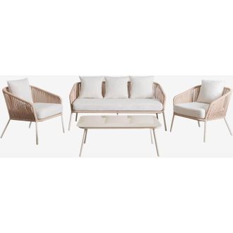 Sklum Conjunto de jardín con sofá de 2 plazas, 2 sillones y mesas de centro en aluminio y cuerda trenzada Arhiza SKLUM