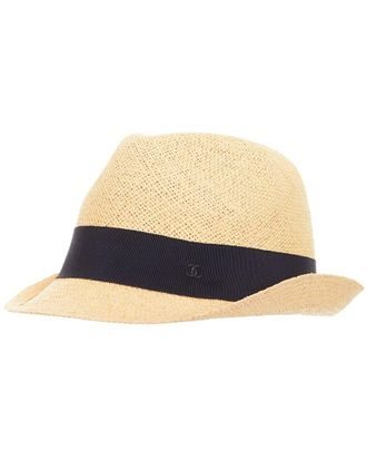 Chanel Raffia Curled Brim Ribbon Cc Logo Hat (Authentic Pre-Loved)