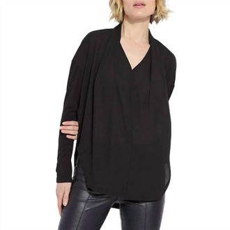 Lyss&eacute; Folded Neck Mix-Media Top In Black