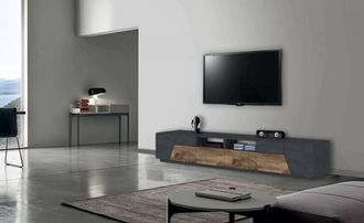 Dmora Dmora - Mueble De Televisi&oacute;n Dfagiol, Aparador Bajo Para Sal&oacute;n Con 4 Puertas, Base Soporte Tv, 100% Made In Italy, Cm 260x43h46, Pizarra Y Arce