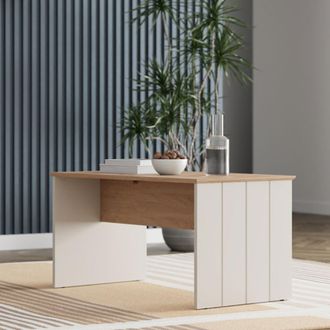 Dmora Mesa De Centro Pecor, Forma Rectangular, Color Tablero Marr&oacute;n, Estructura Blanca, 90x50x47h Cm Roble Nudos