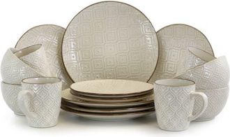 Elama White Lily 16 Piece Luxurious Stoneware Dinnerware with Complete Setting for 4 in Off-White at Nordstrom