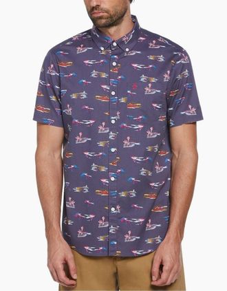 Original Penguin Mens Regular Fit All Over Print Shirt - Blue - Size: Regular/40
