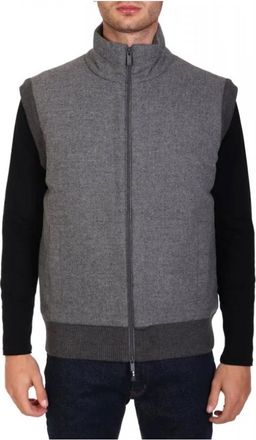 HUGO BOSS Regular-Fit Gilet met geborstelde flanellen voorkant - Heren - Bodywarmers - Grijs - M - Wol - Jassen