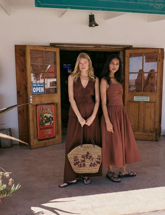 Nobody's Child Beige Raffia Embroidered Basket Bag