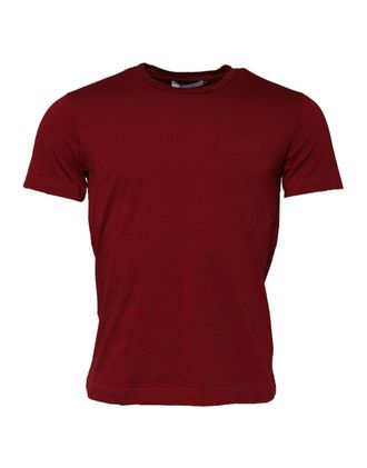 Dolce & Gabbana Maroon Cotton Crew Neck Short Sleeves Mens T-Shirt