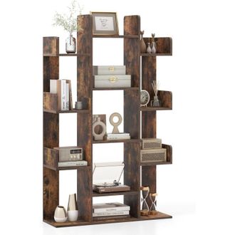Costway Costway - Libreria Estanter&iacute;a En Forma De &Aacute;rbol, Estanteria Libros Con 13 Estantes Abiertos, Estanteria Salon Oficina Dormitorio, Marr&oacute;n R&uacute;stico, 86 X