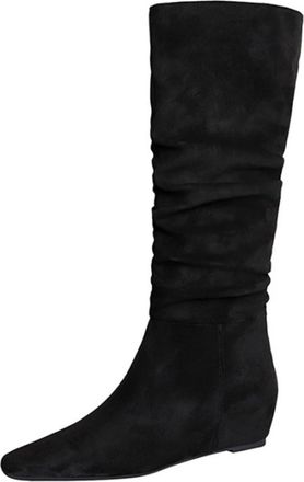 Generic High Heels Boots for Women Faux Suede 4cm internal lift Pleated Knee-high Fashion Long Tall Boots-numeric_4_point_5