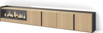 Skraut Home Skraut Home - Mueble Tv, Televisi&oacute;n, Muebles De Sal&oacute;n, Almacenaje, 315x35x50cm, Para Tv Hasta 80, Chimenea El&eacute;ctrica Xxl, Led, Estilo Moderno, Roble Y