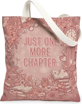 Generic Vintage Floral Canvas Tote Bags, Artistic Book Pattern Reusable Shopping Bags, Lightweight Washable Shoulder Strap Canvas F, Peach, 13x15 Inch
