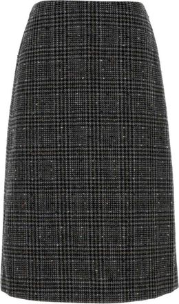 Fendi Black Embroidered Tweed High Rise Skirt