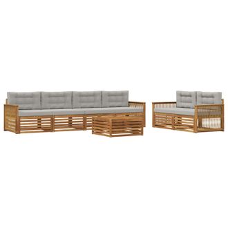vidaXL Set Di Divani Da Esterno 7 Pz Naturale E Grigio Chiaro Vidaxl