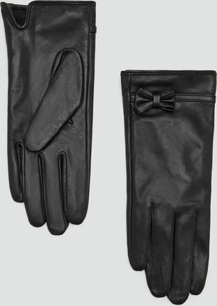 Mango Guanti pelle fiocco nero - Donna - S - MANGO