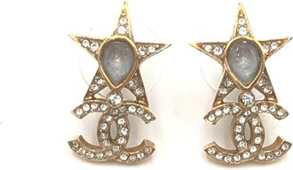 Chanel Gold Plated Star Coco Mark Earrings With Womens Rhinestones (Pre-Owned)