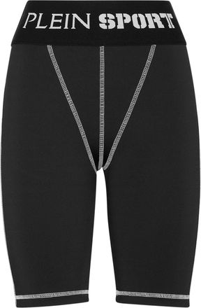 Plein Sport logo-waistband high-waisted shorts - women - Polyester/Elastane - L - Black