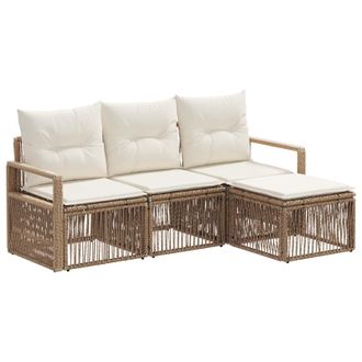 vidaXL Conjunto De Sof&aacute;s De Jard&iacute;n 4 Pcs Beige Rat&aacute;n Sint&eacute;tico Vidaxl