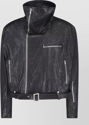 Rick Owens belted waist jacket high collar textured