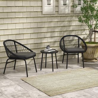 OUTSUNNY 3 Piece Garden Furniture Set with 2 Armchairs & 1 Coffee Table for Garden, Black