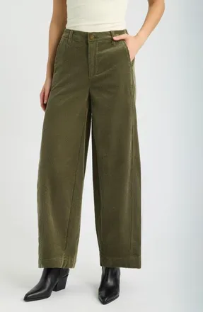 Wit & Wisdom Skyrise Barrel Leg Corduroy Pants in Forest Moss at Nordstrom, Size 12