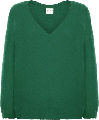 Americandreams Silja V Neck Knit - Dames - V-hals truien - Groen - M - Wol - Truien & Vesten