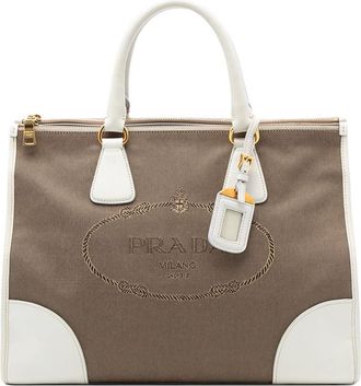Prada Pre-owned Prada Saffiano Trimmed Canvas Canapa Logo Double Zip Satchel Ladies QIQZZIFMKJAAJNAJ