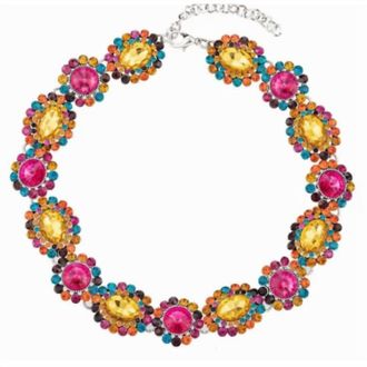 Eye Candy Los Angeles Womens Rhinestone Statement Necklace In Color Me Pink & Yellow