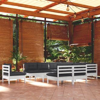 vidaXL Muebles De Jard&iacute;n 11 Pzas Con Cojines Blanco Madera De Pino Vidaxl