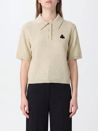 Isabel Marant Polo in maglia di cotone e lana a maniche corte con logo a contrasto