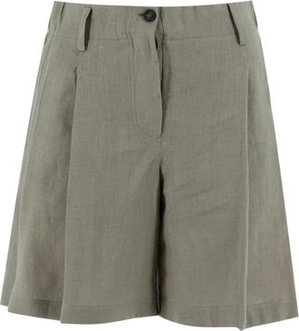 Brunello Cucinelli Linnen Shorts - Dames - Korte Broeken - Groen - XS - Linnen - Korte Broeken